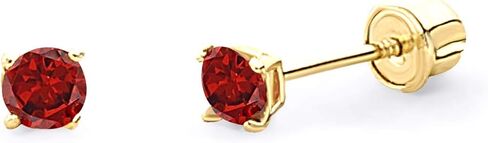 Wellingsale 14K Yellow Gold Polished 3mm Round Birth CZ Cubic Zirconia Stone Solitaire Basket Style Prong Set Stud Earrings With Screw Back - January in Saudi Arabia