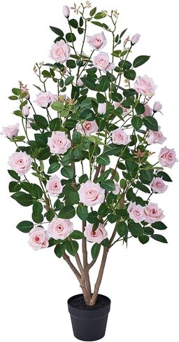 نباتات الورد المزيفة، 4 أقدام (48 بوصة) ورود صناعية حمراء، زهور حرير صناعية مقاومة للأشعة فوق البنفسجية للأماكن الداخلية والخارجية، أشجار صناعية بوعاء لديكور المنزل، الشرفة الأمامية، الفناء، أماكن الأحداث أو الزفاف، عبوة واحدة in Kuwait