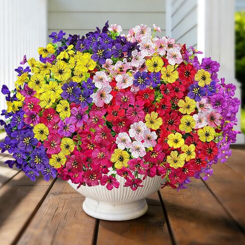 Artificial Flowers for Outdoor Indoor Decoration, Faux Flower Daisy with Eucalyptus Leaves Fake Plants Dried Flower Greenery Boxwood Porch Patio, 12 Bundles (Red Light Purple) in Saudi Arabia