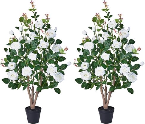 Fake Rose Plants,4Ft(48") Pink Artificial Roses,UV-Resistant Faux Silk Flowers for Indoor Outdoor,Potted Faux Trees for Home Decor, Courtyard,Patio, Front Porch Topiary Set of 2 in Kuwait