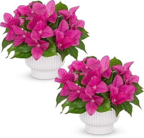 2 Pack Artificial Bougainvillea Plant with Pot, Fake Bougainvillea Flower Potted Plant for Indoor Home Living Room Office Wedding Party Tabletop Decoration, White in Saudi Arabia