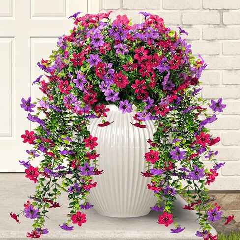 زهور نباتية صناعية معلقة للداخل، قطعتان من الزهور المزيفة الخارجية المقاومة للأشعة فوق البنفسجية لتزيين المنزل والحديقة والباب الأمامي وساحة الشرفة in Kuwait