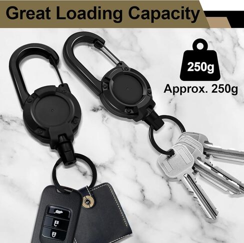 Retractable Keychain 2 Piece Heavy Duty Carabiner Badge Holder Retractable Badge Reel Key Ring Key Holder for 8.0 oz with 24" Steel Cord Lanyard Clip (Black) in Saudi Arabia