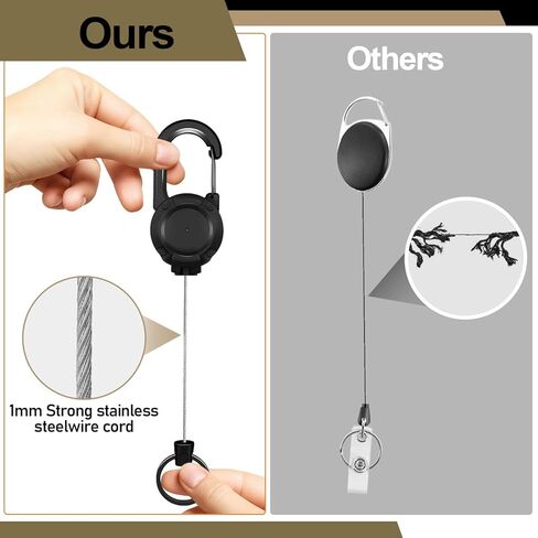 Retractable Keychain 2 Piece Heavy Duty Carabiner Badge Holder Retractable Badge Reel Key Ring Key Holder for 8.0 oz with 24" Steel Cord Lanyard Clip (Black) in Saudi Arabia