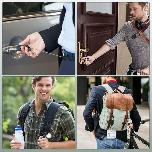 Retractable Keychain 2 Piece Heavy Duty Carabiner Badge Holder Retractable Badge Reel Key Ring Key Holder for 8.0 oz with 24" Steel Cord Lanyard Clip (Black) in Saudi Arabia