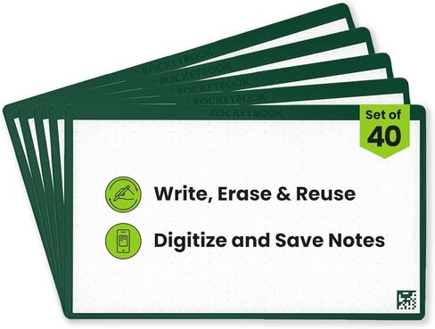 Rocketbook Cloud Cards, Reusable Index Cards, Flashcards, For Study & Presentations 3"x5", Green (Pack of 40) in Kuwait