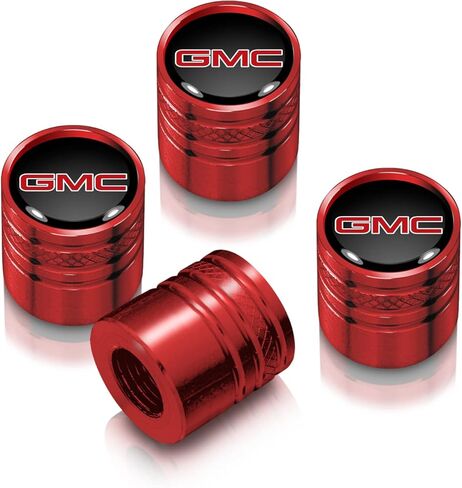 iPick Image for GMC Red Logo in Black on Red Aluminum Cylinder-Style Tire Valve Stem Caps in Saudi Arabia