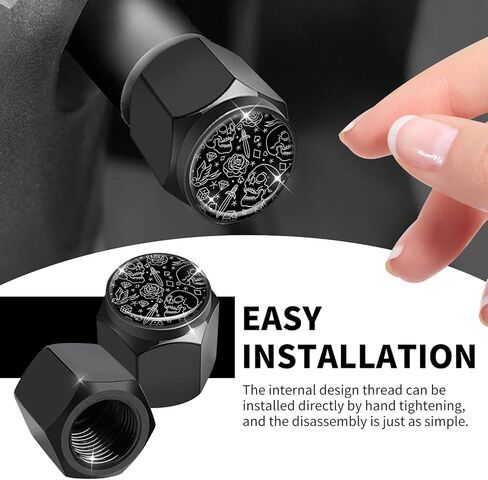 Tire Valve Stem Caps 4 Pack, Car Wheel Stem Caps,Aluminum Air Valve Covers Universal Fit for Cars, SUVs,Trucks, Bikes, and Motorcycles(Skull Head Rose) in Saudi Arabia