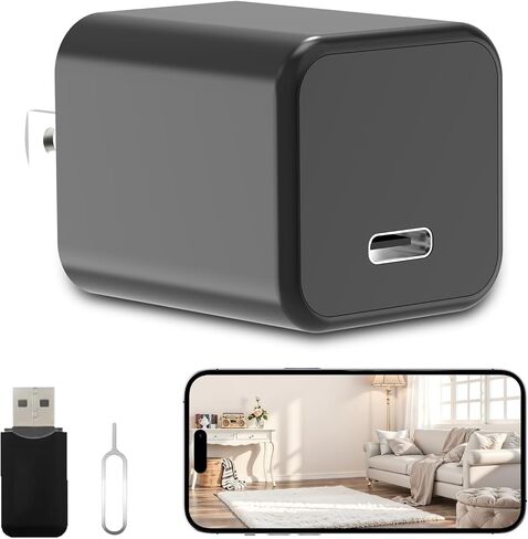 5G Mini Camera Charger, Full HD 1080P Small Nanny Cam with Human Detection, Type-C Plug Pet Camera for Indoor (FHD-001-D) in Kuwait