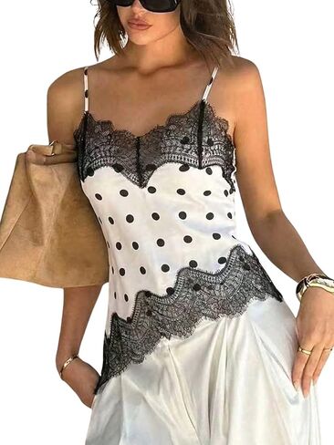 Verdusa Women's Lace Polka Dots Camisole Tops Backless Asymmetrical Tops Brunch Outfits in Saudi Arabia