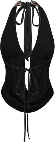 Women's Sequin Top Cheetah Print Y2K Tops Tie Back Halter Top for Women Club Going Out Sexy Backless Outfits in Saudi Arabia