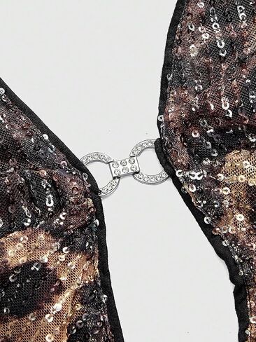 Women's Sequin Top Cheetah Print Y2K Tops Tie Back Halter Top for Women Club Going Out Sexy Backless Outfits in Saudi Arabia