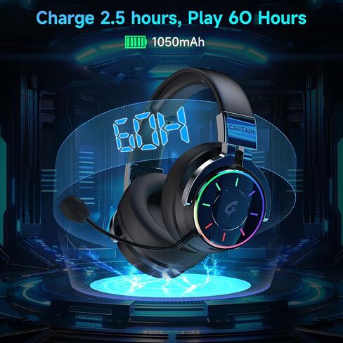 سماعة ألعاب لاسلكية COOLV 2.4 جيجا هرتز للكمبيوتر الشخصي، PS5، PS4 - ضوء RGB، بطارية 60 ساعة، صوت محيطي 7.1، سماعات رأس بلوتوث 5.4 للألعاب مع ميكروفون (أزرق) in Kuwait