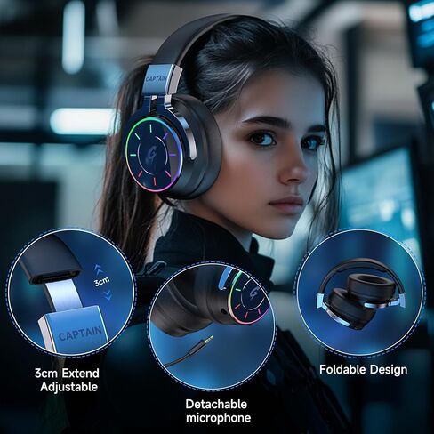 سماعة ألعاب لاسلكية COOLV 2.4 جيجا هرتز للكمبيوتر الشخصي، PS5، PS4 - ضوء RGB، بطارية 60 ساعة، صوت محيطي 7.1، سماعات رأس بلوتوث 5.4 للألعاب مع ميكروفون (أزرق) in Kuwait