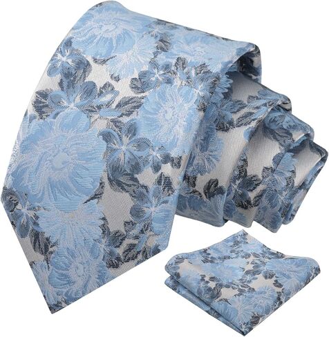 Alizeal Mens 3.15'' Classic Floral Pattern Tie with Pocket Square for Wedding Banquet Party in Saudi Arabia