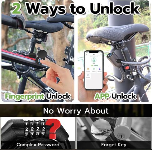 كابل قفل دراجة ببصمة الإصبع، سلسلة قفل دراجة بدون مفتاح من Eeesmart شديدة التحمل مضادة للسرقة قفل دراجة مقاوم للماء رقمي ذكي 1.5 متر كابل من الفولاذ المقاوم للصدأ قفل دراجة مع دعامة تثبيت in Kuwait