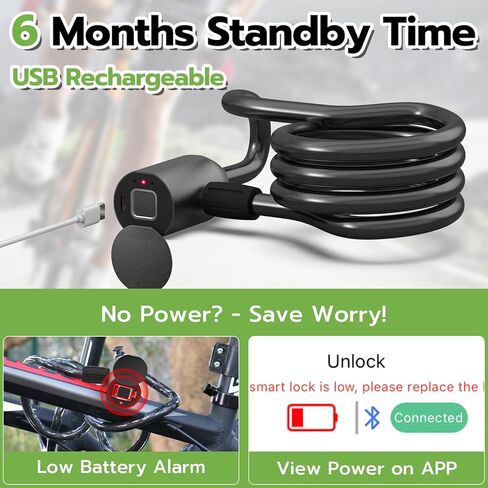 كابل قفل دراجة ببصمة الإصبع، سلسلة قفل دراجة بدون مفتاح من Eeesmart شديدة التحمل مضادة للسرقة قفل دراجة مقاوم للماء رقمي ذكي 1.5 متر كابل من الفولاذ المقاوم للصدأ قفل دراجة مع دعامة تثبيت in Kuwait