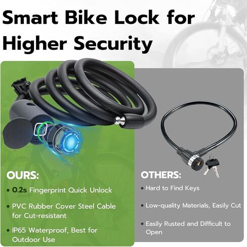 كابل قفل دراجة ببصمة الإصبع، سلسلة قفل دراجة بدون مفتاح من Eeesmart شديدة التحمل مضادة للسرقة قفل دراجة مقاوم للماء رقمي ذكي 1.5 متر كابل من الفولاذ المقاوم للصدأ قفل دراجة مع دعامة تثبيت in Kuwait