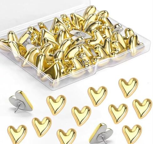 50 PCS Heart Decorative Pins, Decorative Gold Push Pins, Cute Heart Push Pins, Gold Thumb Tacks, GOL-d Bulletin Board Tacks, Hear-t Pus-h Pin-s for Home School, Office in Kuwait