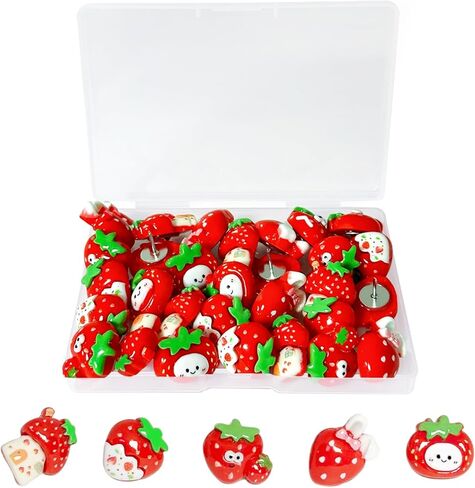 خمسة دبابيس دفع مختلطة على شكل فراولة، 30 مسمارًا برأس كبير، تستخدم للزينة الإعلانية، مناسبة لأظافر الحائط للصور، ورق لوح خشبي ناعم، لوحات بيضاء مميزة للحائط in Kuwait