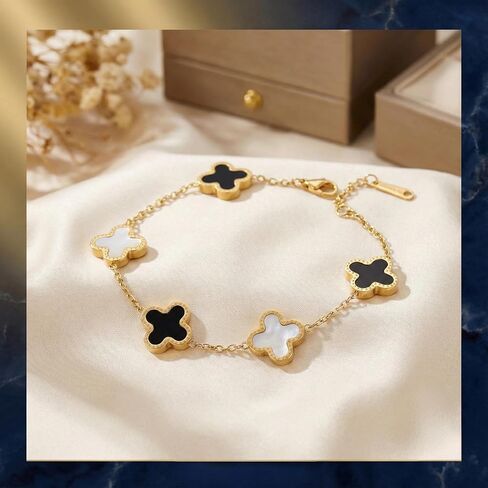 أربع أوراق البرسيم أساور 18K مطلية بالذهب محظوظ سوار للنساء زهرة ليف ربط محظوظ سوار العصرية مجوهرات هدايا للنساء in Kuwait
