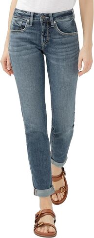 شركة Silver Jeans Co. بنطال جينز نسائي Boyfriend متوسط ​​الارتفاع بساق نحيفة، لون داكن، 28 عرض × 29 طول in Saudi Arabia