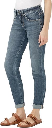 شركة Silver Jeans Co. بنطال جينز نسائي Boyfriend متوسط ​​الارتفاع بساق نحيفة، لون داكن، 28 عرض × 29 طول in Saudi Arabia