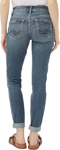 شركة Silver Jeans Co. بنطال جينز نسائي Boyfriend متوسط ​​الارتفاع بساق نحيفة، لون داكن، 28 عرض × 29 طول in Saudi Arabia