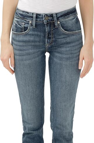 شركة Silver Jeans Co. بنطال جينز نسائي Boyfriend متوسط ​​الارتفاع بساق نحيفة، لون داكن، 28 عرض × 29 طول in Saudi Arabia