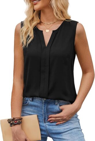SOFIA'S CHOICE Womens Tank Tops V Neck Printed Dressy Casual Sleeveless Blouse Business Work Shirts in Saudi Arabia