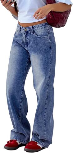 KDF Wide Leg Jeans Woman Low Rise Straight Leg Jeans for Women Baggy Denim Pants with Pockets in Kuwait