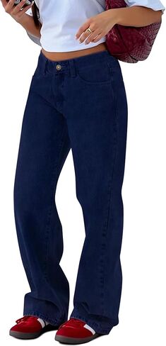 KDF Wide Leg Jeans Woman Low Rise Straight Leg Jeans for Women Baggy Denim Pants with Pockets in Kuwait