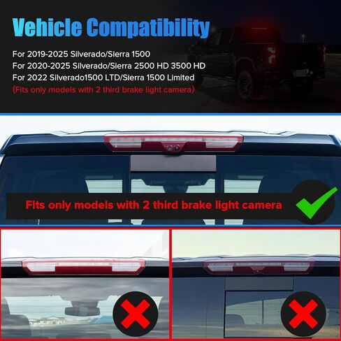 LED Third Brake Light Compatible with Silverado Sierra 1500 2019-2025 2500HD 3500HD 2020-2025 Silverado 1500LD/Sierra1500 Limited 2022 3rd Brake Cargo Lamp Clear Lens (Fits With 2 Camera Only in Saudi Arabia