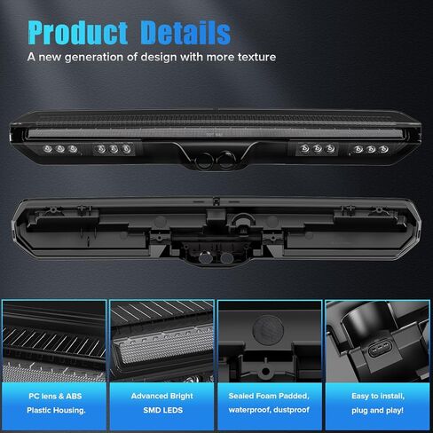 LED Third Brake Light Compatible with Silverado Sierra 1500 2019-2025 2500HD 3500HD 2020-2025 Silverado 1500LD/Sierra1500 Limited 2022 3rd Brake Cargo Lamp Clear Lens (Fits With 2 Camera Only in Saudi Arabia