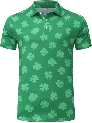 قميص بولو رجالي لعيد القديس باتريك أيرلندي مضحك بأربع أوراق البرسيم الأخضر سانت بادي تي شيرت جولف علوي in Kuwait