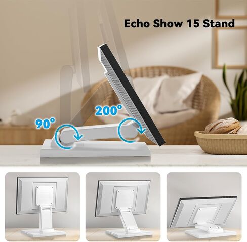 Jakeko for Amazon Alexa Show 15 Stand Mount Tilt Soporte para Alexa Accessories Eco Show 15 الملحقات دعامة دوران قابلة للتعديل سهلة التركيب وقابلة للطي وسهلة التخزين (أبيض) in Kuwait