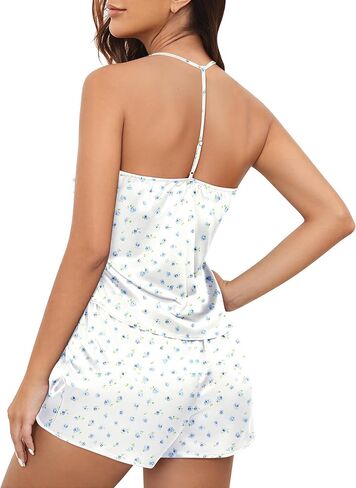 Ekouaer Silk Satin Pajamas Set for Women T-back Lingerie Pjs Cami Top and Shorts Sleepwear Gift for Honeymoon Party in Saudi Arabia