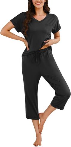 Marvmys Women's Capri Pajama Sets Short Sleeve 2 Piece Pjs V Neck Tops & Capri Pants with Pockets S-2XL in Saudi Arabia