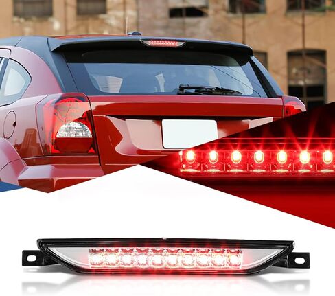 مصباح الفرامل الثالث LED من Auto Dynasty متوافق مع 2007-2017 دودج كاليبر دورانجو جيب كومباس جراند شيروكي، مصباح شحن الكابينة المركزي الخلفي، ضوء توقف عالي، عدسة شفافة للإسكان الأسود in Saudi Arabia