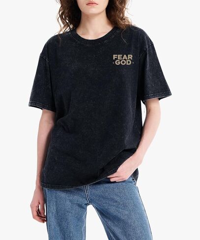 Men's Oversized Vintage Washed Graphic T‑Shirt, Streetwear Cotton Tee with Faith Slogan Letter Print in Saudi Arabia