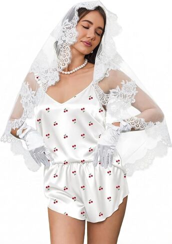 Ekouaer Satin Pajama Set for Women, Backless Silk Lingerie Pjs Back Tie-up Camisole Top and Shorts with Ruffle Sleepwear in Saudi Arabia