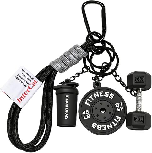 InterCat Fitness Keychain Set, Cute Silicone Dumbbell/Bottle/Weight Plate Charms with Metal Clasp & Gym Bag Accessory in Saudi Arabia