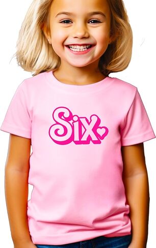 Olive Loves Apple Pink Six Birthday Shirt for Girls Cute & Girly 6th Party Graphic Tee with Heart for Kids in Saudi Arabia