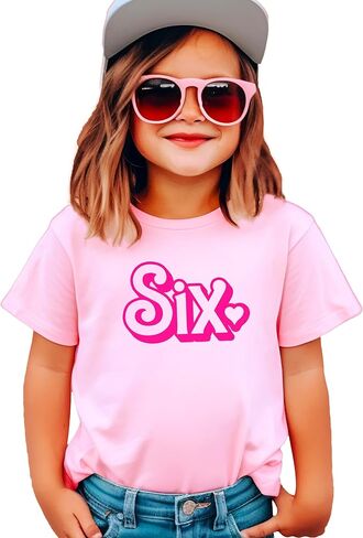 Olive Loves Apple Pink Six Birthday Shirt for Girls Cute & Girly 6th Party Graphic Tee with Heart for Kids in Saudi Arabia