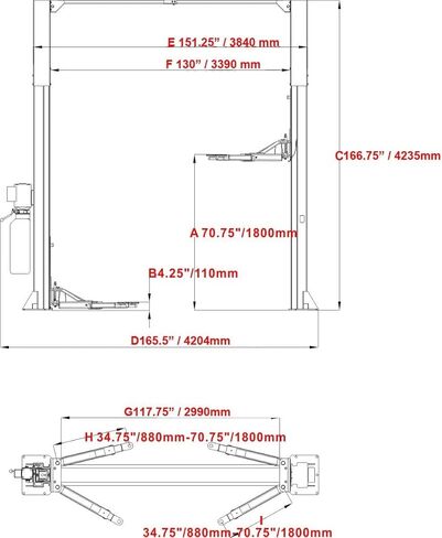 KATOOL 12000 رطل ارتفاع إضافي 167 بوصة 2 وظيفة رفع اثنين من أعمدة السيارة AK-M120 رافعة رفع السيارة التلقائية 2 وظيفة رفع السيارة (ارتفاع إضافي، أحمر) in Saudi Arabia