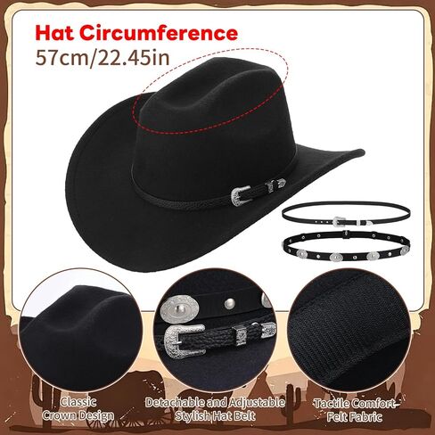 مجموعة من 5 قطع من قبعة رعاة البقر الغربية مع اثنين من الأقراط الشمسية المزخرفة على شكل قلب للرجال والنساء والحفلات التنكرية باللون الأسود in Kuwait