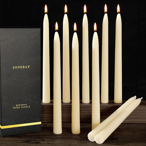 Ivory Beeswax Taper Candles, Unscented and Smokeless Taper Candles, 8-inch Pure Natural Beeswax Candles for Holiday, Birthday (Pack of 10) in Kuwait