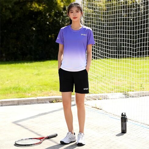 Unisex 2-Piece Sport Set Short Sleeve Crew Neck T-Shirt Elastic Waist Shorts Casual Activewear in Saudi Arabia