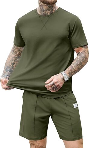 JEMLDL Men's Summer 2 Piece Outfits Lightweight Comfortable Home Short Sleeve Shirt & Shorts Casual Lounge Fashion Set in Kuwait