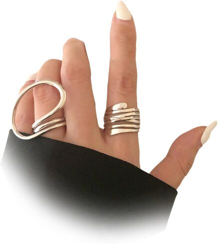 Rrdaily Stacked Chunky Line Wrapped Joint Rings Set for Women,Minimalist Geometric Aesthetic Statement Open Ring,Trendy Party Banquet Jewelry Accessories Gift in Saudi Arabia